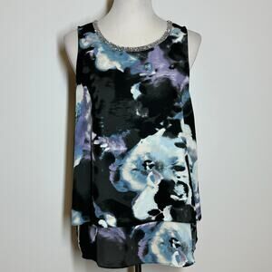 Juicy Couture Watercolor Rhinestone Neckline Sleeveless Tank Top Blouse Sz L